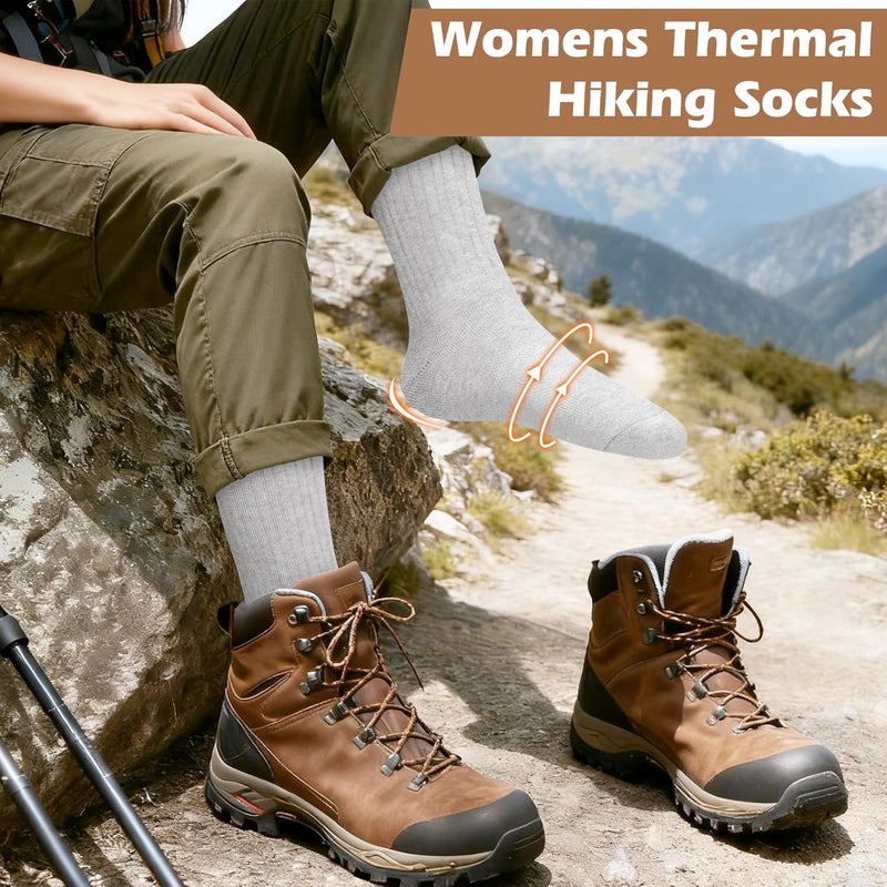 SEEKSOCK Store 5 Pairs Womens Merino Wool Hiking Socks Winter Warm Crew Moisture Wicking Thick Cushioned Striped Boot Socks - Image 4